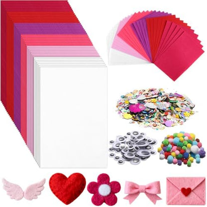 gisgfim 42Pcs Valentine's Day Pink-Purple Felt Fabric Sheet Craft Kit 8 x 12 Inch Assorted Soft Pink Felt Pack with Wiggle Eye Stickers Pom Poms Glitter Craft Supply for DIY Sewing Creative Art Deco by gisgfim