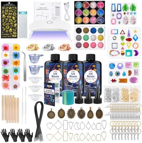 KISREL UV Resin Jewelry Making Kit, 300g Crystal Clear Resin with Light and Molds, DIY Jewelry Making Kit, Resina Starter Kits for Keychain and Earring by KISREL