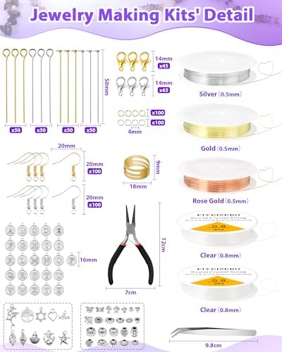 FIVEIZERO Jewelry Making Kit - 1956 PCS Natural Chip Stone Beads(25 Colors, 4-12mm) with Crystal Beads, Metal Charms, Jump Rings & Earring Hooks for DIY Bracelets, Necklaces, Earrings - Image 3