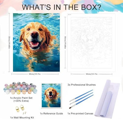 Natuyalo Paint by Numbers Kit for Adults Beginner - Swimming Dog Adult Paint by Number Kits on Canvas, Animals Easy Adults' Paint-by-Number Kits Acrylic Painting for Gift Home Wall Decor 16x20 inch - Image 5