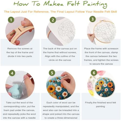 EUBUY Needle Felting Starter Kit, Felt Painting Kit for Beginners Wool Needle Felt Set with Felt Needle, Picture Frame, Foam Pad, Felt Cloth, Instructions - Image 4