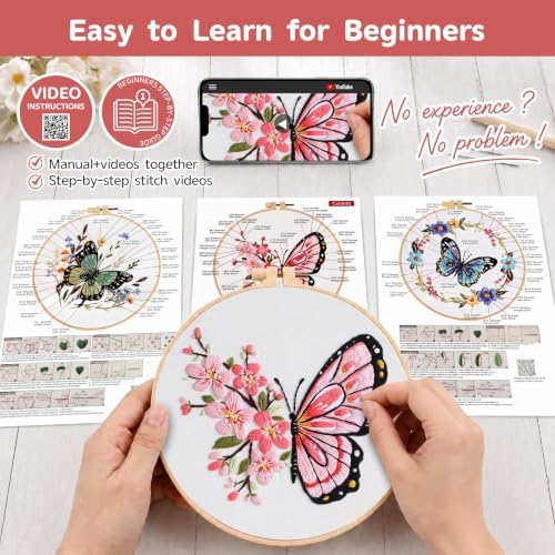 Meyocky Butterfly Flower Embroidery Kit for Beginners with Stitch Videos - Image 3