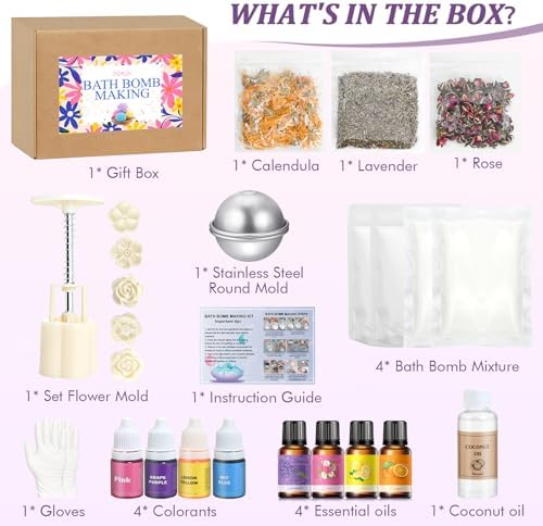 Bath Bomb Making Kit- DIY Bath Bomb Set for Kids Adults, Make Your Own Spa Kit, Shower Craft Kits with Bath Bomb Molds, Press, Spa Craft Kits, Bath Bombs Making Supplies Gifts for Girls Women - Image 2