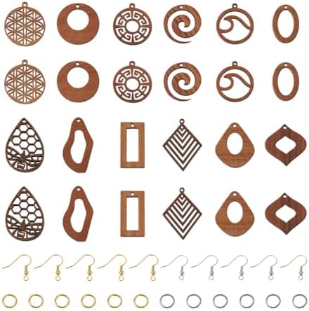 EEE ELECRELIVE 24Pcs Wooden Earrings Blanks Kit Wood Earring Charms Teardrop Rhombus Oval Pendants with Jump Rings for Boho Earring DIY Jewelry Making by EEEELECRELIVE