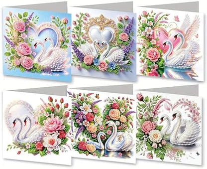 ARTopet 6Pcs Folding Greeting Card Diamond Art Painting Thank You Blessing Cards with White Envelope Rhinestones Painted Making Kits for Adults DIY Craft Holiday Gift-Swan by ARTopet