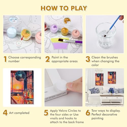 Bowetile Framed Paint by Numbers Vintage Cocktail Kit for Adults, Adults' Paint-by-Number Kits on Canvas, Painting by Numbers Bar, Acrylic Number Painting for Home Wall Decor, 8x12in - Image 5