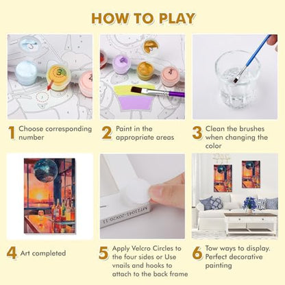 Bowetile Framed Paint by Numbers Vintage Cocktail Kit for Adults, Adults' Paint-by-Number Kits on Canvas, Painting by Numbers Bar, Acrylic Number Painting for Home Wall Decor, 8x12in - Image 5