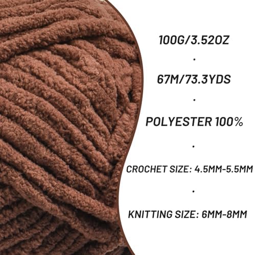 4 Pack Chunky Chenille Yarn for Crocheting, Baby Yarn for Crocheting Soft Blankets, Bulky Yarns for Crochet Amigurumi, 400g (297yds) Fluffy Velvet Yarns for Hand Knitting (4 Coffee) - Image 2