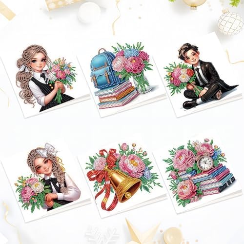 MVVMTOP 6pcs Diamond Art Painting Greeting Card, DIY Flower Diamond Art Greeting Card for Blessing and Wishe Special Shaped Diamond Arts Crafts for Birthday Thanksgiving Day by MVVMTOP