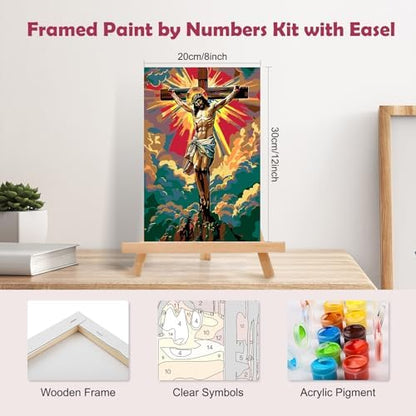 MOGTAA Jesus Paint by Numbers Kit for Adults Beginners with Frame, Religious Cross Adult Paint by Number Kits on Canvas with Easel, Easy DIY Oil Painting Kits for Home Decor, 8x12in - Image 2