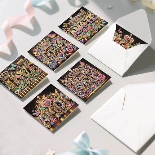 C'eitura 6Pcs Inspirational Word DIY Diamond Art Painting Greeting Cards Kit | Thank You Hello Congrats Blessings Cards | All Occasion Positive Message Blank Note Cards for Kids & Adults - Image 4