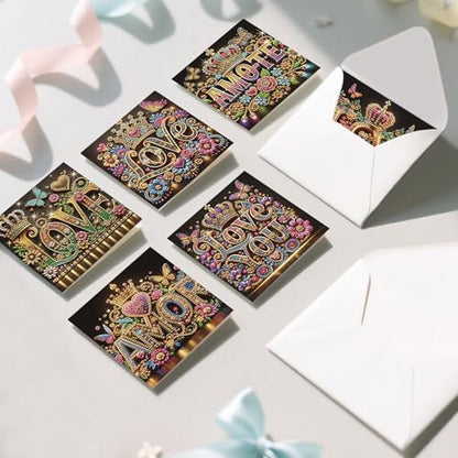 C'eitura 6Pcs Inspirational Word DIY Diamond Art Painting Greeting Cards Kit | Thank You Hello Congrats Blessings Cards | All Occasion Positive Message Blank Note Cards for Kids & Adults - Image 4