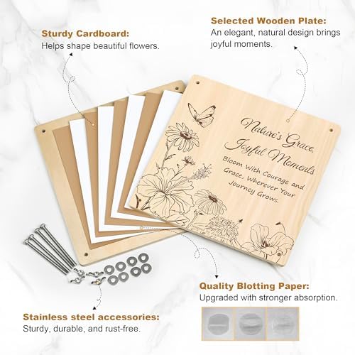 Joy&Grace Large Flower Press Kit for Adults with Designed Cover and DIY Album,10 Layers Plant Press and Plant Drying Toolkit, Flower Preservation Kit, 10.9" x 10.9" (Color Box, Natural Wood) - Image 5