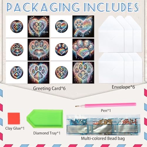 6 Pack Diamond Painting Greeting Cards with Envelopes, DIY 5D Diamond Art Card Kit Colorful Artistic Paw Designs, 30x15cm Handmade Rhinestone Cards Crafts for Pet Lovers and Creative Greetings - Image 3