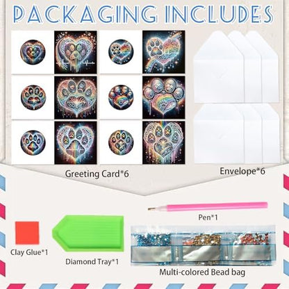 6 Pack Diamond Painting Greeting Cards with Envelopes, DIY 5D Diamond Art Card Kit Colorful Artistic Paw Designs, 30x15cm Handmade Rhinestone Cards Crafts for Pet Lovers and Creative Greetings - Image 3