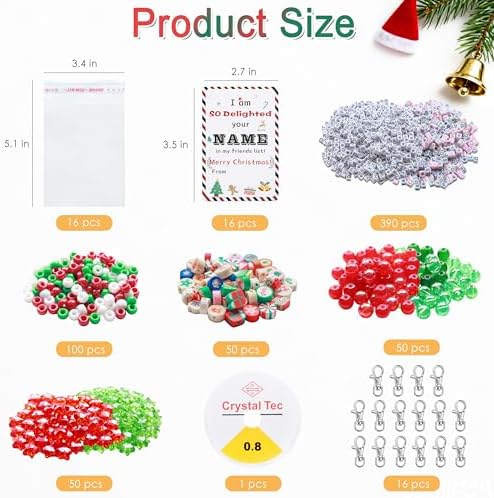 Tuhangcc 823 Pcs DIY Keychain Making Kit，Adjustable Letter Alphabet Beads Strings,Keychain Christmas Colors Pony Beads, 16 Charm Cards with Lobster Clasps & Strings for Christmas Favors - Image 3