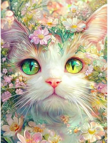 Cat Floral Paint by Numbers Kit for Adults Framed Canvas, Frameworkless by FairylandJinWenn