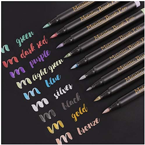Dyvicl Metallic Brush Marker Pens - Metallic Pens Art Markers for Calligraphy, Brush Lettering, Black Paper, Rock Painting, Card Making, Scrapbooking, Fabric, Metal, Ceramic, Wine Glass, Set of 9 by Dyvicl