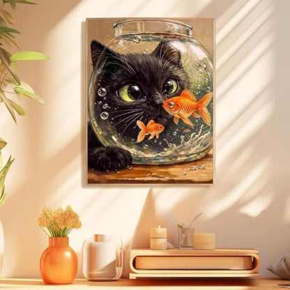 Cat Goldfish Paint by Numbers Kit for Adults Framed Canvas, Frameworkless - Image 4