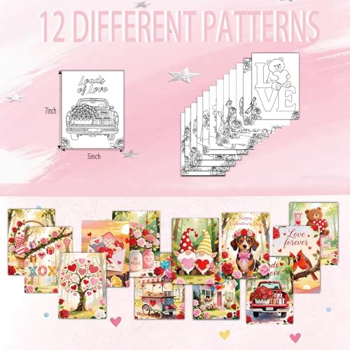 Niteform 12 Packs Valentine's Day Pre Drawn Canvas to Paint， 5x7 in Pre Printed Canvas Boards, Pre Stretched Outline Painting Kits for Beginners, Adults, Party Favors & Romantic Craft Activities - Image 2