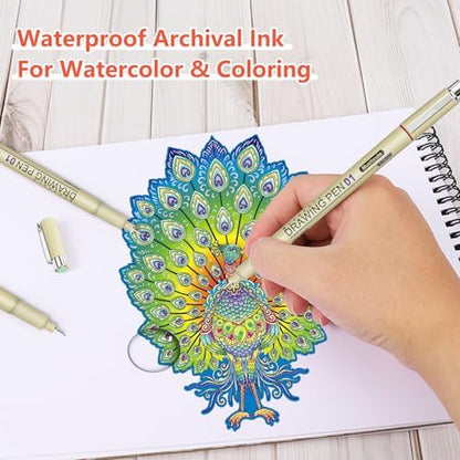 Muchcute 05 Micro Fineliner Drawing Art Pen,12 Colors 0.45mm No Bleed Bible - Image 5