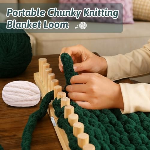 Violetfox 48" Chunky Blanket Loom Kit, Adjustable Knit Loom Yarn Loom for Adults, Wooden Hand Knitting Loom for Throw Blankets, Beginner-Friendly Yarn Craft Weaving Tools for Home DIY (48 in) - Image 5