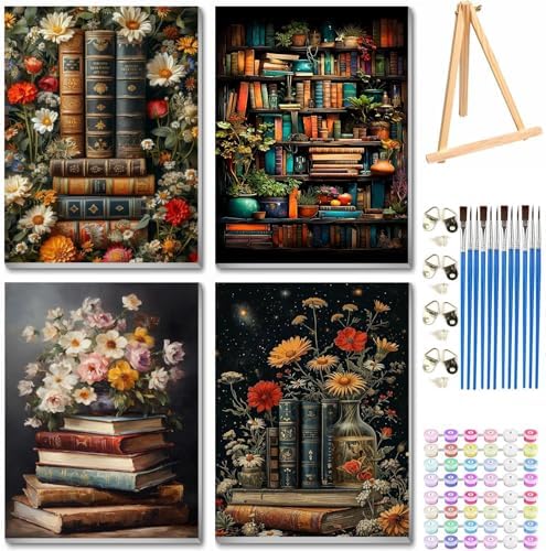 VIGEGU 4 Pack Book Paint by Numbers Kit for Adults with Frame by VIGEGU