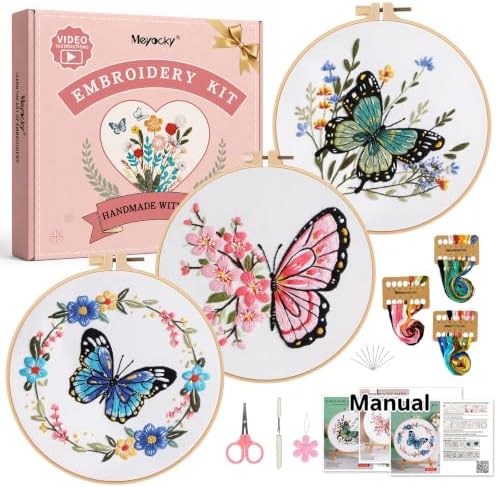 Meyocky Butterfly Flower Embroidery Kit for Beginners with Stitch Videos by Meyocky