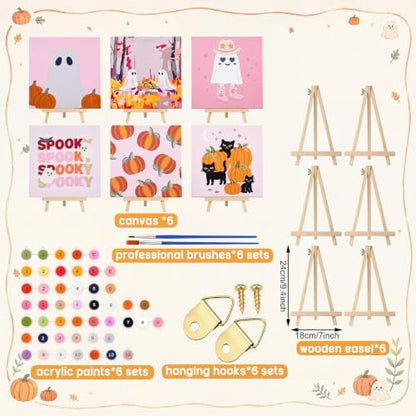 YooNotee 6 Pack Ghost Paint by Numbers Kit 8 x 8 Inch Canvas - Image 2