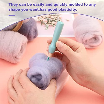 Wonvoc Needle Felting Wool 2.82oz /80g, 8 Colors Wool Roving (Grey) - Image 4