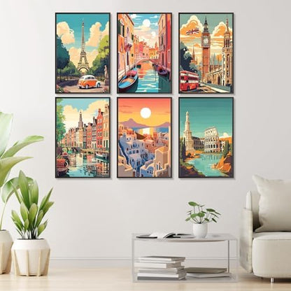 Offito 6 Pack Paint by Numbers Kit for Adults, Travel Cityscape, 8x12 Inch - Image 2