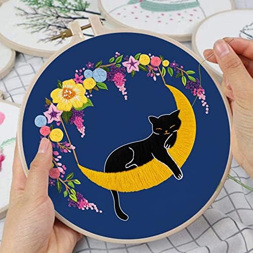 Louise Maelys Cat Moon Embroidery Kit for Beginners Floral Design - Image 3