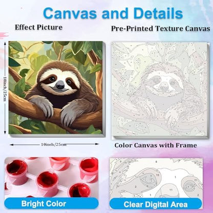 Artunion Framed Paint by Numbers Kit for Adults Beginners & Kids Ages 8-12,Cute Sloth Paint by Number with Frame,Animal Paint by Numbers Kit on Canvas 10 * 10 Inch Without Easel - Image 3