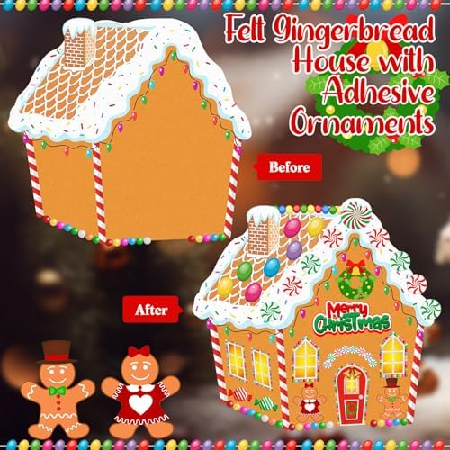 WovWeave DIY Felt Christmas Gingerbread House Decorations 3.1 x 2.9 ft - Image 3