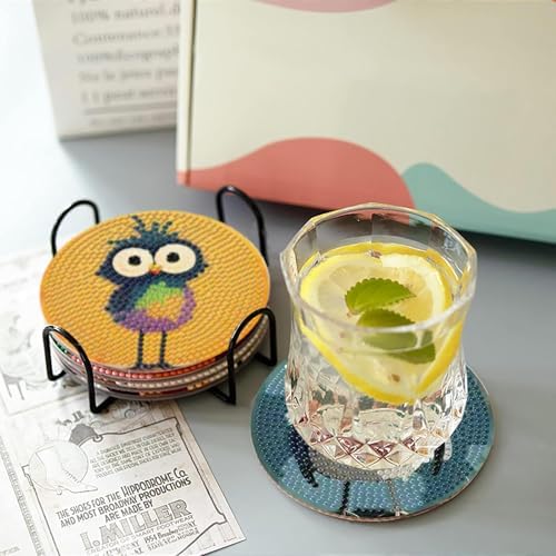 8 Pcs Retro Birds Diamond Art Coasters Kits for Adults with Holder, Cute and Funny Bird Pattern Wooden Diamond Painting Coasters Kits, DIY Diamond Dots Art Painting Coaster Crafts Kit for Home Decor - Image 5