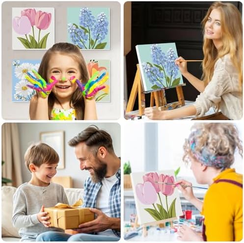 Lxmsja 4 Pack Gentle Garden Paint by Numbers Kit for Adults, Easy Framed Paint by Numbers for Adults Beginner, DIY Acrylic Oil Painting Craft Kits for Home Wall Decor 8x8 inch - Image 5
