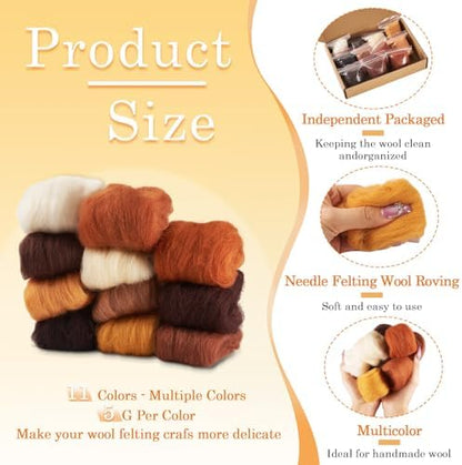 55G Needle Felting Wool Multicolor Autumn Brown Wool Roving for Needle Felting 11 Colors Soft Spinning Wools Bulk for Felting DIY Crafts Hand Spinning Supplies - Image 6