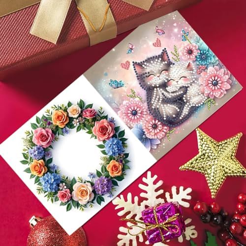 jinglinhh 6pcs Diamond Art Painting Sunflower Daisy Flowers Cat Greeting Cards with Envelopes, DIY Card Making Kits for Adults, Diamond Art Postcards Christmas Cards Craft Gifts - Image 6