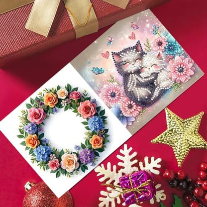 jinglinhh 6pcs Diamond Art Painting Sunflower Daisy Flowers Cat Greeting Cards with Envelopes, DIY Card Making Kits for Adults, Diamond Art Postcards Christmas Cards Craft Gifts - Image 6