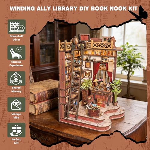 DIY Book Nook, Miniature House Kit with LED Lights | Winding Alley Library - Image 2