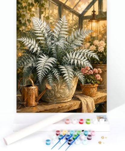 Botanical Paint By Numbers Kit For Adults - Diy Sunlit Greenhouse Ferns Painting On Canvas 16X20 In, Acrylic Paint Set, Suitable For Beginners, Wall Decor Art For Home Decoration Or Gifts, Unframed - Image 3