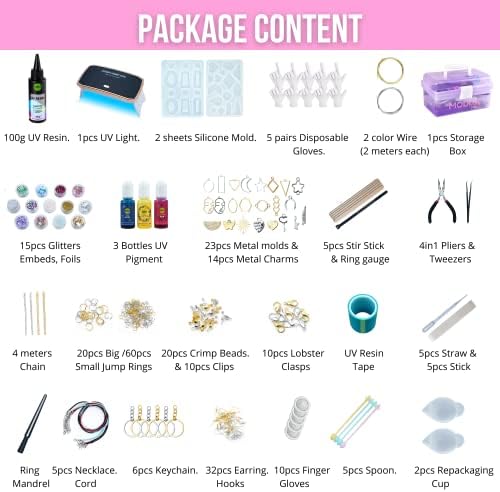 MODDA UV Resin Jewelry Making Kit, UV Lamp & Video Course Included, DIY Resin Kit for Adults, Teen Girls, Beginners with Molds, Glitters & Accessories - Image 6