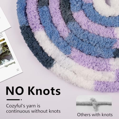 Cozyful Chunky Yarn for Hand Knitting - #10 Chunky Chenille Blanket Yarn, Jumbo Big Thick Chunky Yarns for Crocheting, Tie Dye Bulky Knit Yarns, 8 Skein (20 yds 8 oz Each Skein), Multi Blue&Purple - Image 4