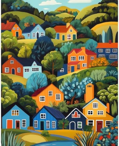Natuyalo Mountain Paint by Number Kits for Adults - Town Landscape Paint by Numbers for Beginner, House Trees Acrylic Painting by Numbers for Home Wall Decor Gift (16x20 inch) by Natuyalo