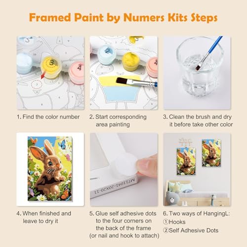 MOGTAA Easter Bunny Paint by Numbers Kit for Adults Beginners with Frame, Butterfly Adult Paint by Number Kits on Canvas with Easel, Easy DIY Flowers Oil Painting Kits for Home Decor, 8x12in - Image 6