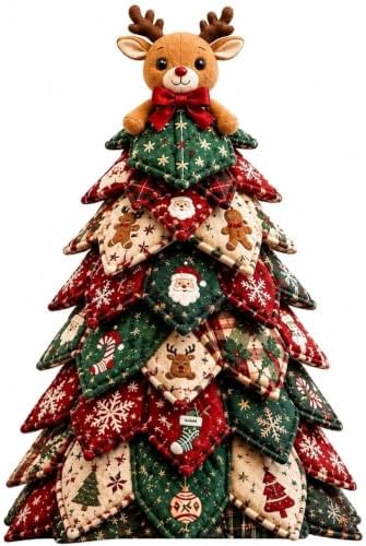 Quilted Christmas Tree Kit – Pre-Cut Fabric & Foam Cone DIY Tabletop Decoration with Tree Topper, No-Sew Holiday Craft Kit for Adults & Kids, Christmas Tree Decorations for Home, Party & Gifts (set6) by Unknown