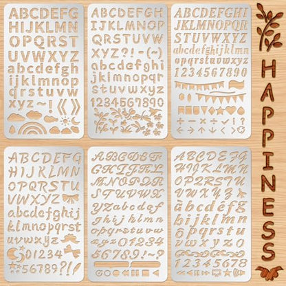Lewtemi 6 Pcs Metal Wood Burning Stencils, Letter Style Letters Numbers by Lewtemi