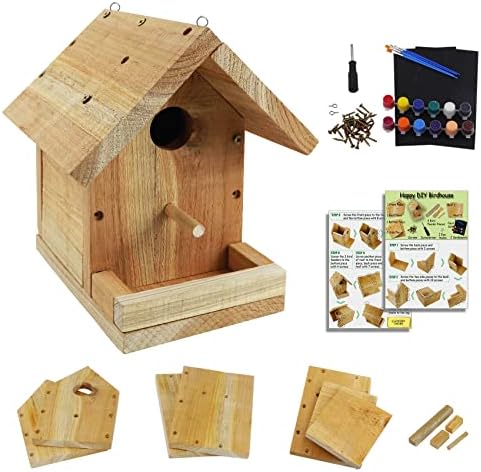 DIY Birdhouse Kit with Paint Set - Kids' Wood Craft Kits - Make a Bird House Kit for Kids - DIY Woodcraft Building Projects for Kids and Adults- STEM Teaching Tools by Pontuss