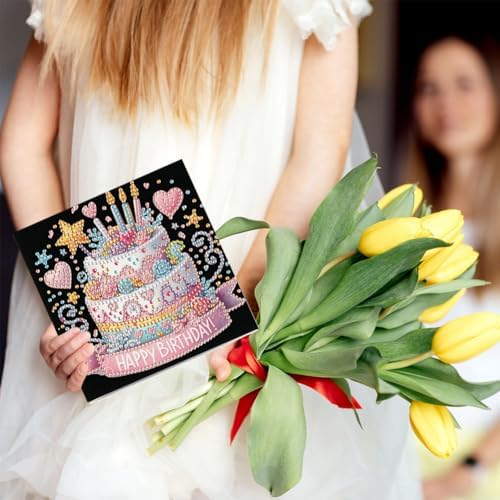 Diamond Art Painting Cards,6 Pack Gem Art Greeting Cards with Envelopes, 5D Diamond Dots Kits Birthday Cards Making Kits for Adults Family Friends Birthday Gifts(Birthday Card) - Image 2