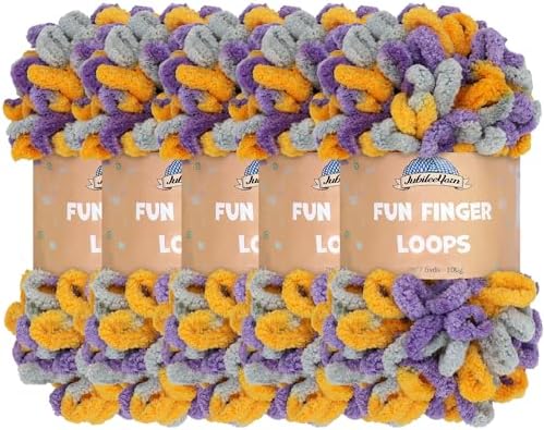 JubileeYarn Fun Finger Loops Yarn - Purple Grey Yellow - 5 Skeins by BambooMN